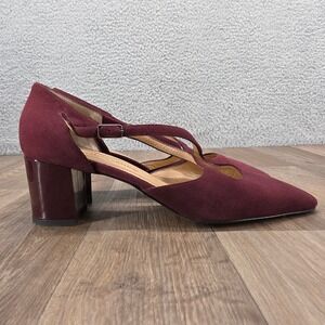 Russell & Bromley EU 39 Pointed Toe Criss Cross Strap Block‎ Heel Burgundy Pumps